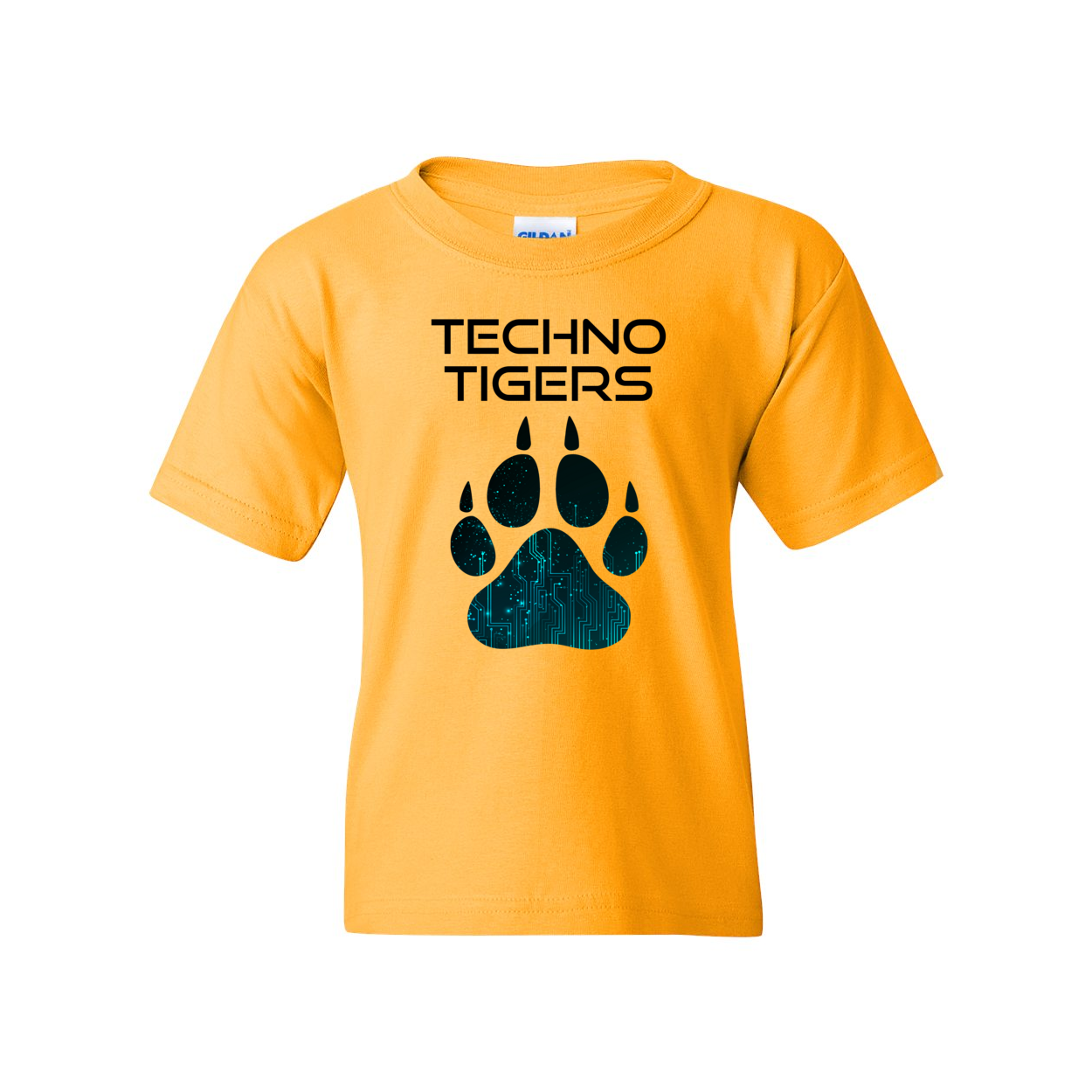 Youth Cotton T Shirt Black on Orange Techno Tiger