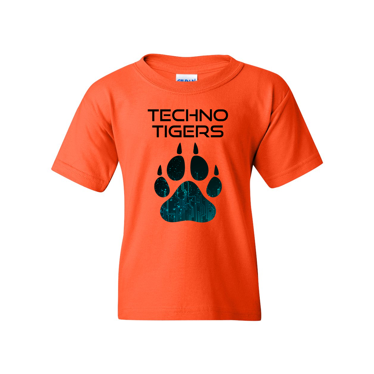 Youth Cotton T Shirt Black on Orange Techno Tiger