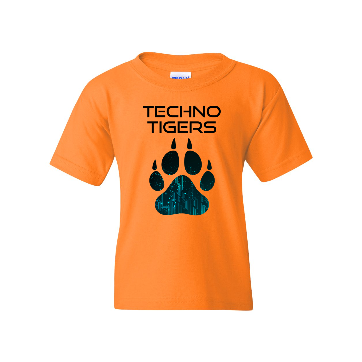 Youth Cotton T Shirt Black on Orange Techno Tiger