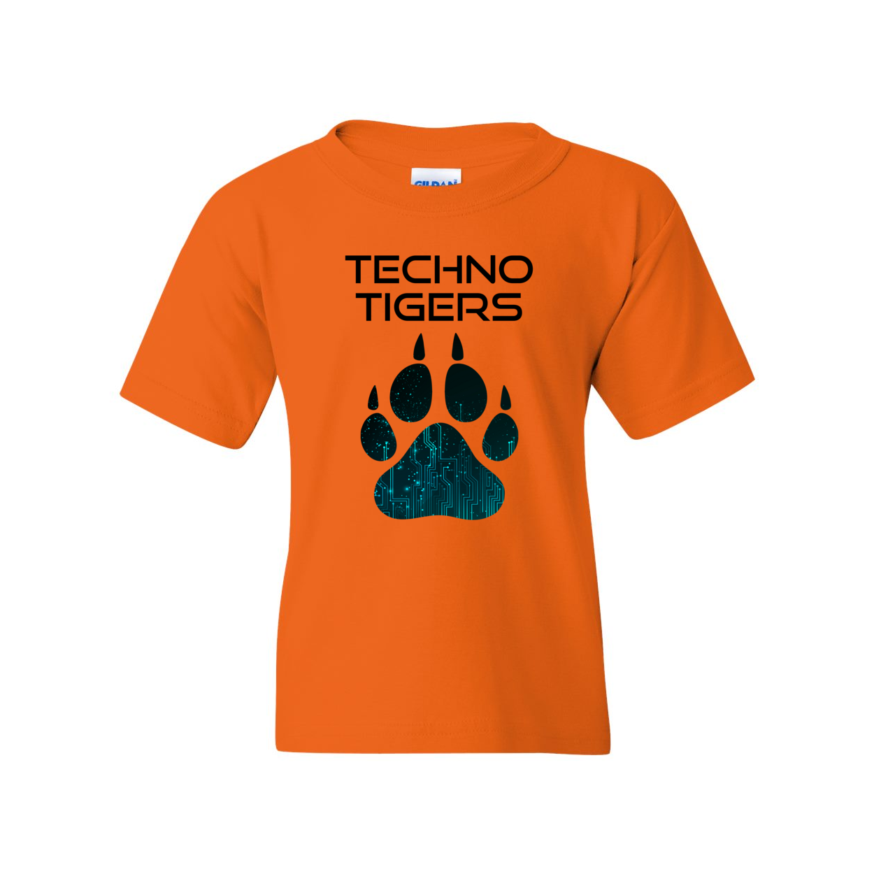 Youth Cotton T Shirt Black on Orange Techno Tiger